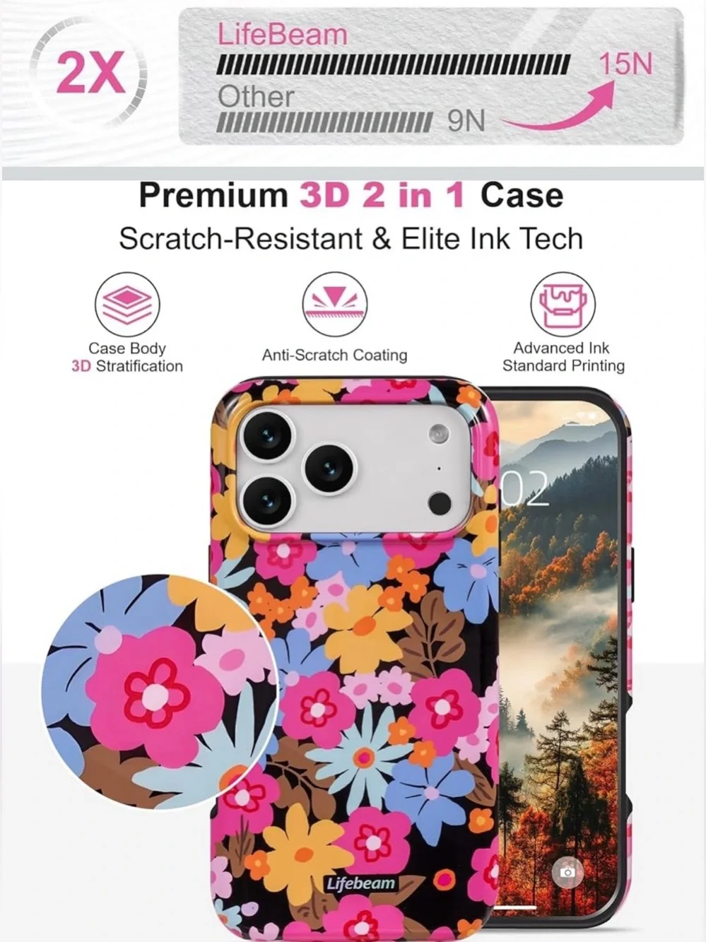 For iPHONE PRO MAX17 Floral Magnetic MagSafe Compatible Phone Case -NEW IN BOX 💫